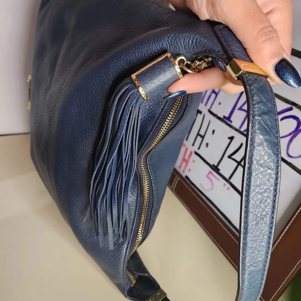 Michael Kors‎ rich blue pebbled leather Bedford hobo bag gold hardware